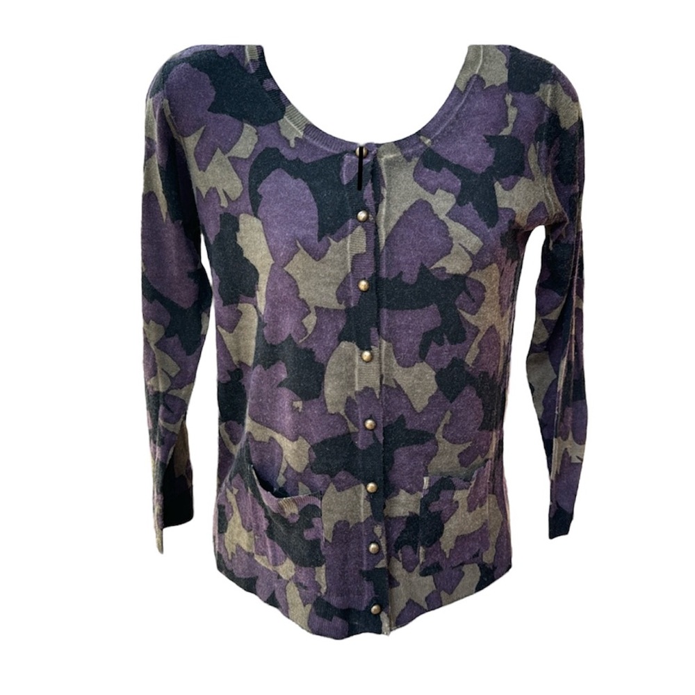STEFAN GREEN purple, green & black camo cardigan, size 1, NWT